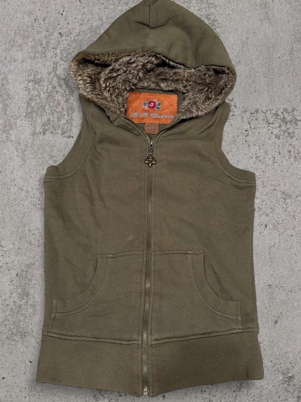 BB Dakota Olive Green Faux-Fur Hooded Kids Vest